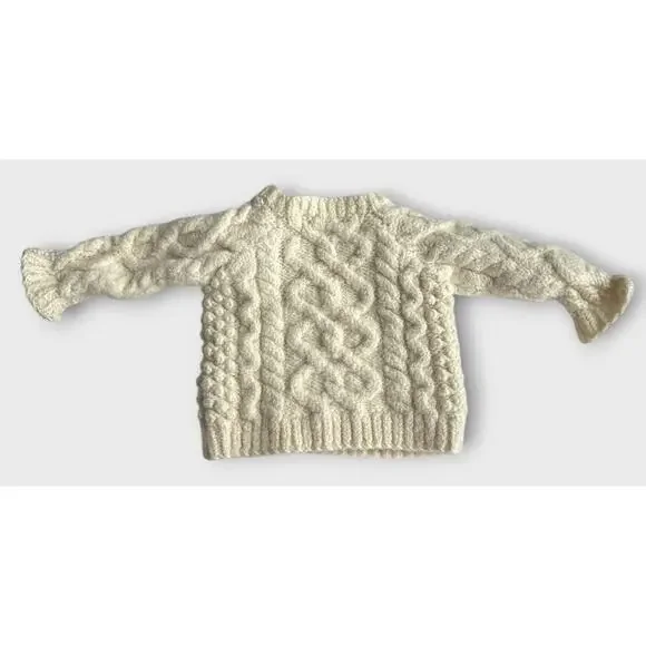 Aran Sweater Market 100% Merino Wool Sweater Shoulder Buttons Baby Size Small - Picture 6 of 15